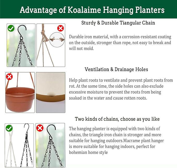 Hanging Planters for Indoor Plants, 2 Pack 10 Inch Self Watering Pots - Image 6