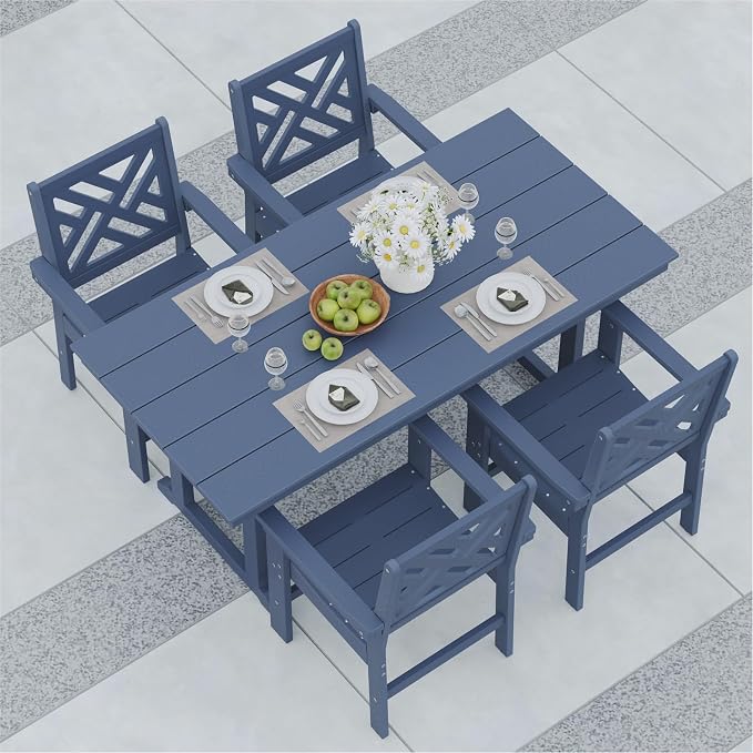 5-Piece Outdoor Dining Set, HDPE All-Weather Patio Table and Chairs Set by BIVODA
