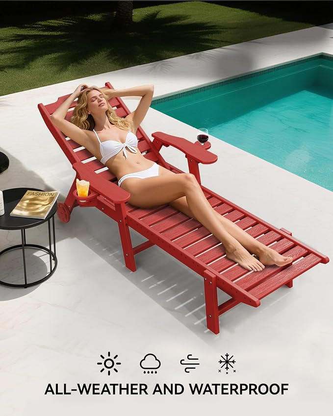 Carauci Lounge Chair Outdoor Set of 4, HDPE Chaise Lounge - Image 6