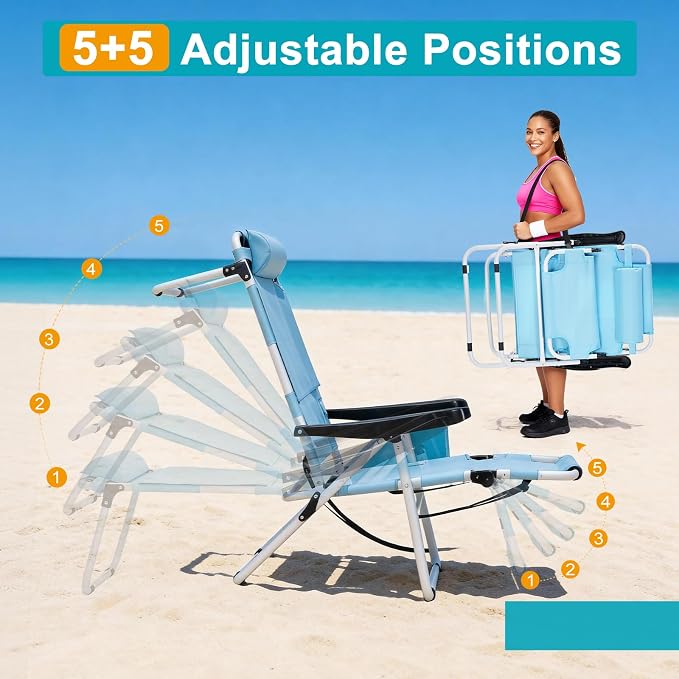 ABORON Tanning Chair with Face Hole, 5-Position Adjustable Reclining Beach - Image 4