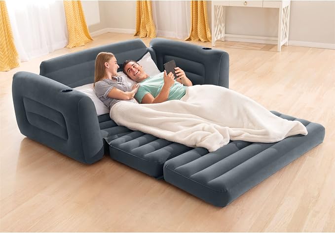 Intex Inflatable Pull-Out Sofa: Velvety Surface, 2-in-1 Valve - Image 9