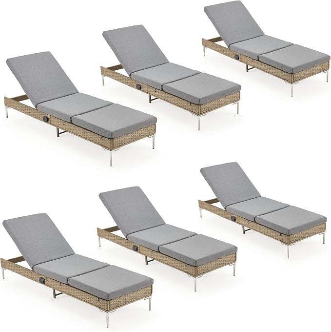 HOMREST Outdoor Chaise Lounge Chair Set of 6, Patio Wicker Lounge Chairs by HOMREST