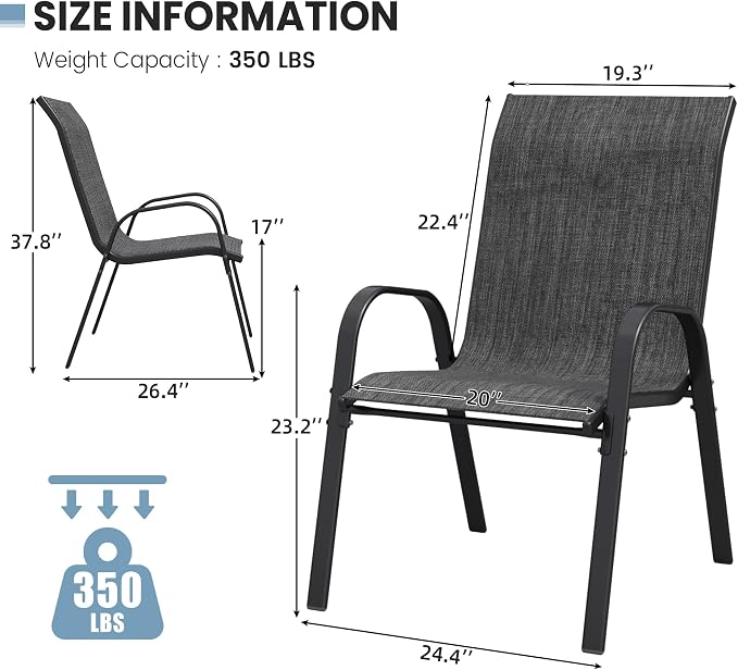 Patio Dining Chairs Set of 4, Stackable Dining Chairs High Back, Breathable - Image 3