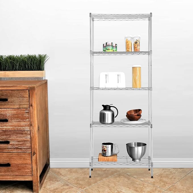 BestOffice | 5-Tier Wire Storage Shelves | 14x24x60 | Chrome | Heavy-Duty Metal - Image 2