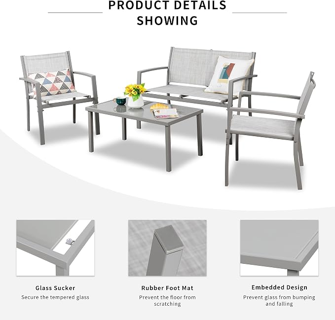 Shintenchi 4 Pieces Patio Furniture Set All Weather Textile Fabric Outdoor - Image 3