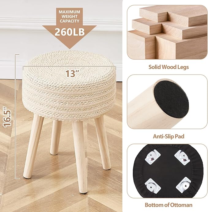 Cpintltr Round Ottoman Footstool Natural Seagrass Foot Stool Pouf Ottomans - Image 5