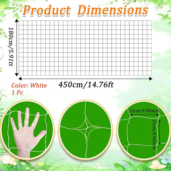 6x15FT Plant Trellis Netting, Heavy-Duty Garden Grow Net Polyester Square Mesh - Image 2