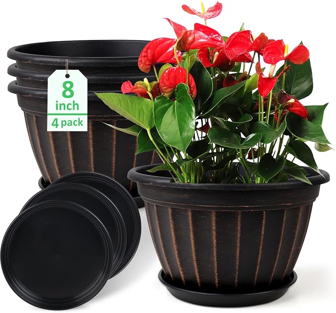 FGstyle 4 Pack Flower Pots, 8 Inch Plants Pot, Planters Pot by FGstyle