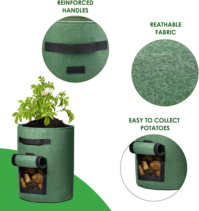 Delxo 5 Pack 10 Gallon Potato Grow Bags, Garden Planting Growing Bag - Image 2