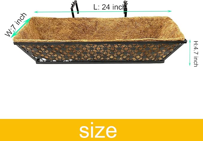 2 Set Deck Railing Planter Box 24" Black Metal Garden Trough Deck Planter - Image 2