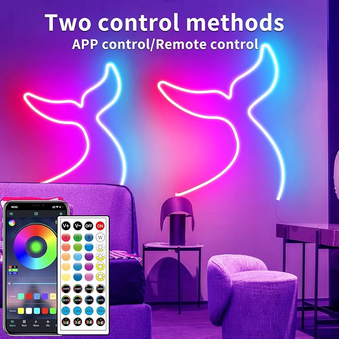 32.8ft LED neon Lights with Remote APP Control IP65 Waterproof Flexible Neon - Image 2