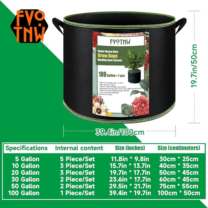1-Pack 100 Gallon Plant Grow Bags, Thickened Nonwoven Fabric Pots - Image 3