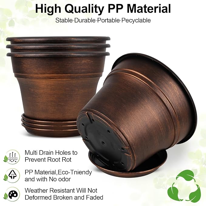 Plant Planters Pots Set of 4 Pack 11 Inch, Plastic Flower Pot - Image 4