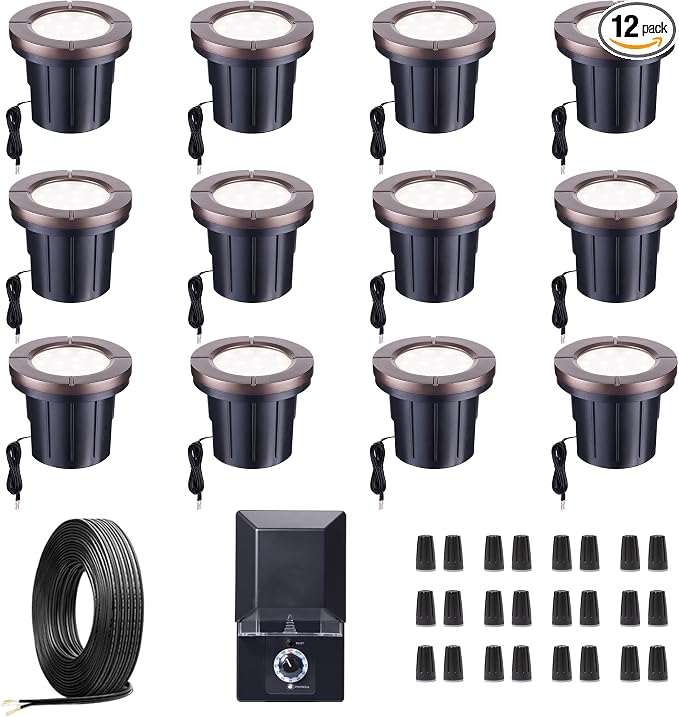 Ground Well Lights Kit, 12 Pack Landscape LED Low Voltage Inground Light and by Varmtalys