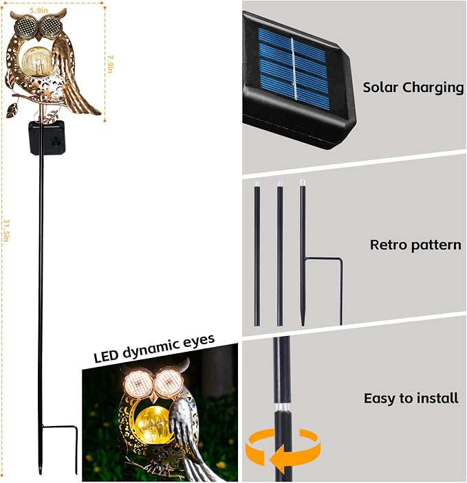 Solar Lights Outdoor Decor, Solar Owl Yard Decorations Outdoor, Garden - Image 2