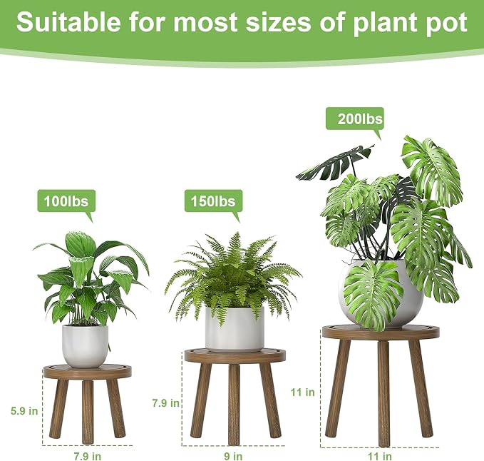 3-Pack Wood Plant Stands Indoor, Single Plant Stand - Image 3
