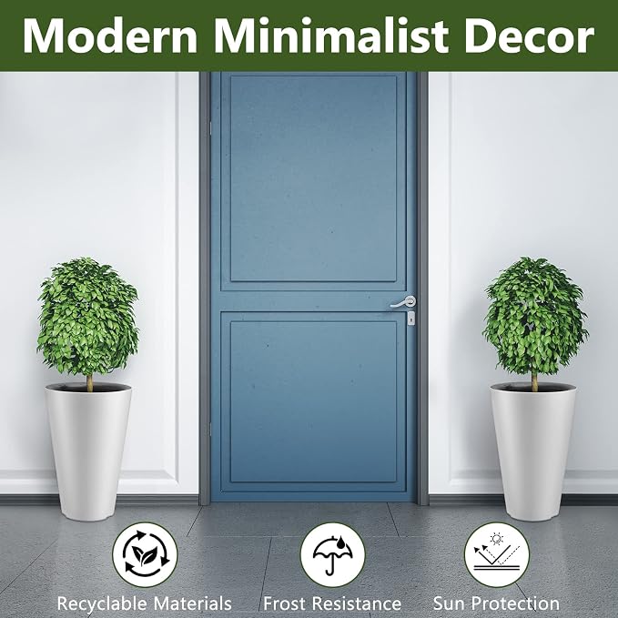 Sieral Set of 2 Tall Outdoor Planters 12 x 18 Inch Large Resin Outdoor Planters - Image 2