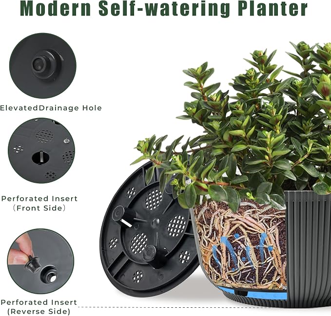 T4U 12 Inch Large Self Watering Plant Pots, Wide Self Watering Planter - Image 3