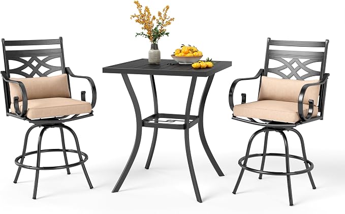 PHI VILLA 3 Pieces Patio Bar Set, Outdoor Bar Table and Chairs Set, Strong and by PHIVILLAThepioneerofcomfortablehouseholdsupplies