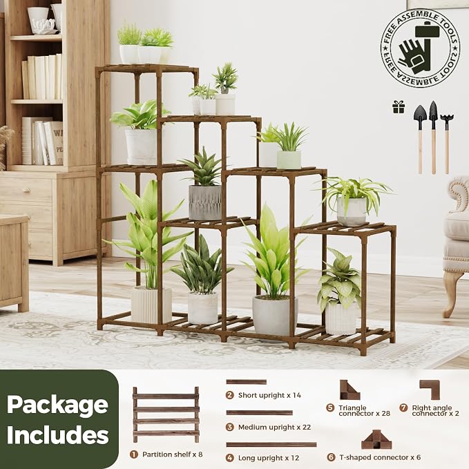 Bamworld Tall Plant Stand Indoor Wood Plant Shelf Outdoor Tiered Plant Rack - Image 7