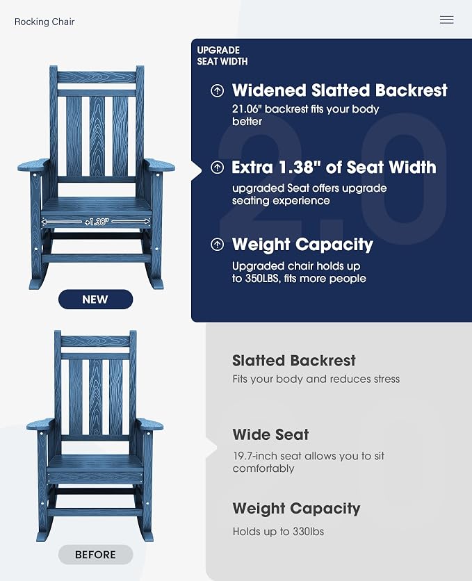 KINGYES Oversized Outdoor Rocking Chair Set of 4, All-Weather Patio Rocking - Image 4