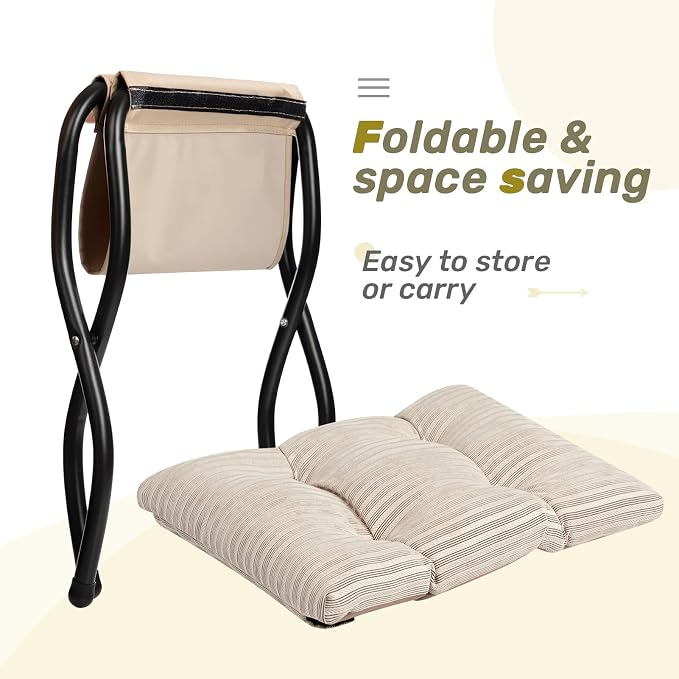 HollyHOME 15" Folding Footrest Stool, Upholstered Small Foldable Ottoman - Image 7