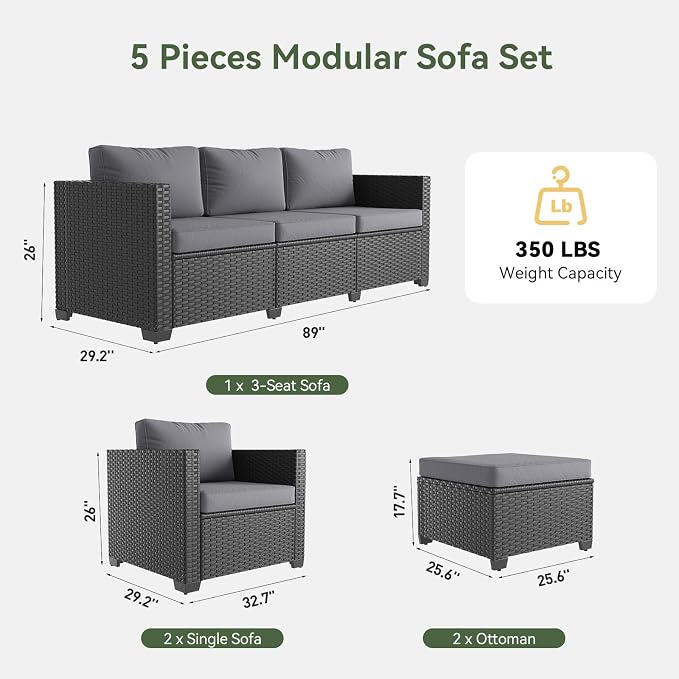 Aoxun Patio Furniture Set, 5 Piece Outdoor Sectional Sofa - Image 7