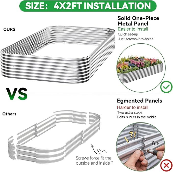 4 Pack Corrugated Galvanized Steel Raised Garden Bed Outdoor, Metal Above - Image 2