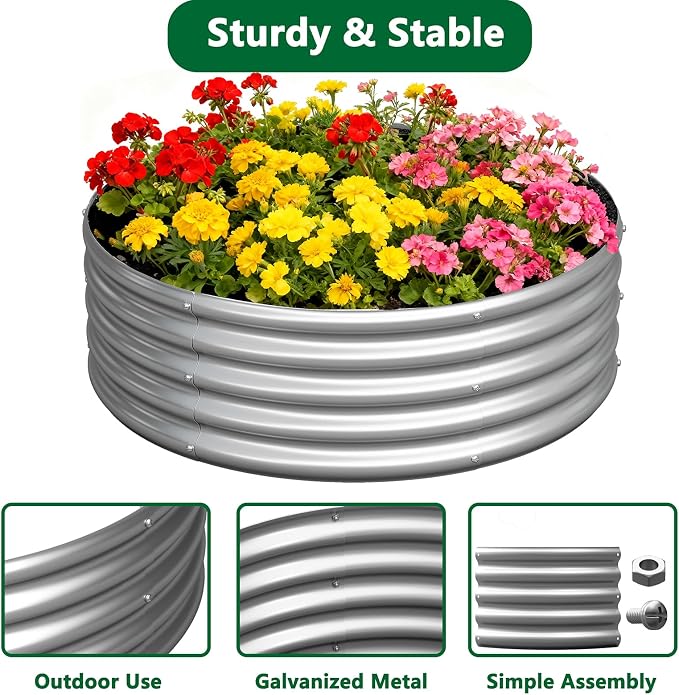 zizin 2 Pack Galvanized Raised Garden Bed Metal Round Raised Garden Beds - Image 4