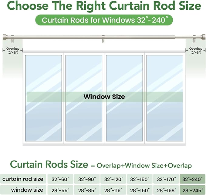 Curtain Rods for Windows 32 to 240, 1 Inch Adjustable Heavy Duty Long Window - Image 7