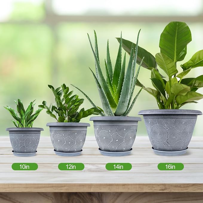 10 Inch Flower Pots Planters for Indoor Outdoor Plants, 3 Pack Plastic Large - Image 6