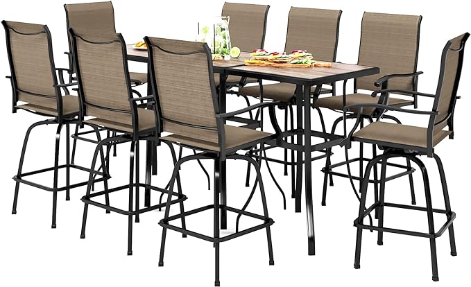 PHI VILLA Outdoor Patio Swivel Bar Set of 11, Textilene Bar Height Chair by PHIVILLAThepioneerofcomfortablehouseholdsupplies