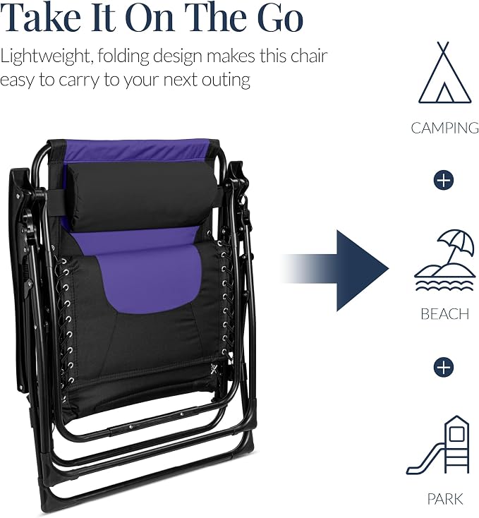 Best Choice Products Oversized Padded Zero Gravity Chair, Folding Outdoor Patio - Image 6
