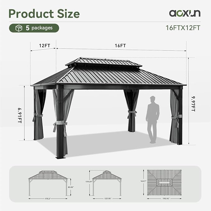 Aoxun 12FT X 16FT Hardtop Gazebo, Outdoor Pergolas - Image 8