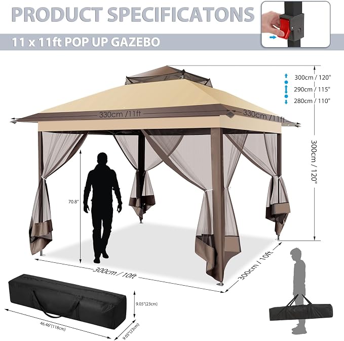 COBIZI 11x11 FT Pop up Gazebo Canopy Tent - Image 5