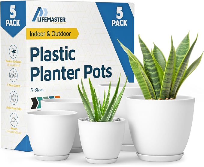 Lifemaster Eco Friendly Plant Pot Set -5-Pack Home Decor Flower Indoor and by LIFEMASTER
