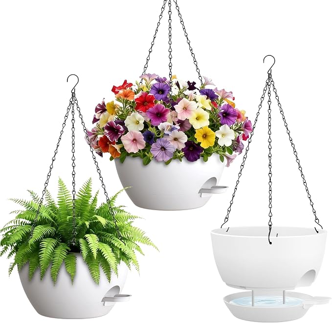 Set of 3-10 Inch Self Watering Hanging Planters by UOUZ
