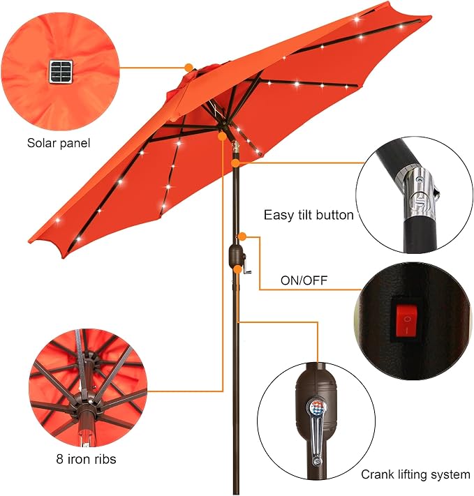 Blissun 9 ft Solar Umbrella, 32 LED Lighted Patio Umbrella, Table Market - Image 2