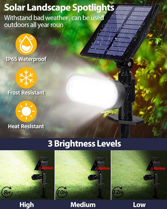 Solar Spot Lights Outdoor, 3 Lighting Modes Landscape Spotlights, IP65 - Image 3
