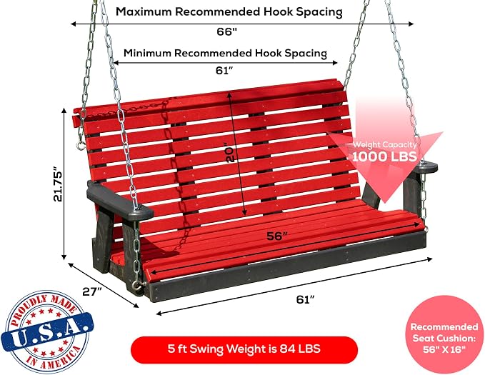 Poly Lumber Wood 5FT Porch Swing Amish Craftsmandship Made in USA HDPE - Image 2