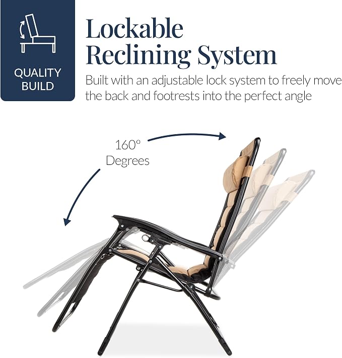 Best Choice Products Oversized Padded Zero Gravity Chair, Folding Outdoor Patio - Image 7