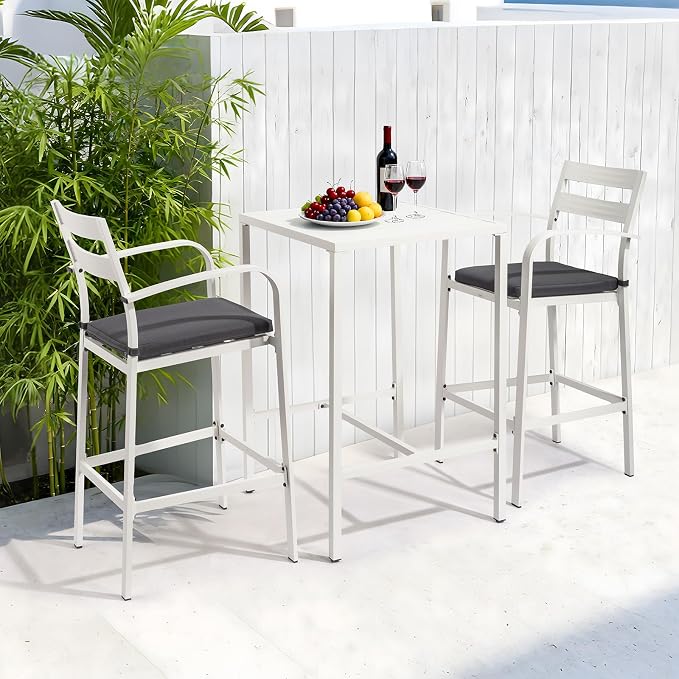 VINGLI 3-Piece Outdoor Bar Set, Aluminum Bar Height Table & 2 Chairs - Image 7