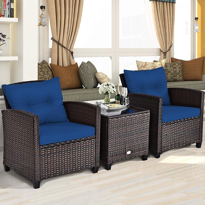 Tangkula 3 Pieces Patio Furniture Set, PE Rattan Wicker 3 Pcs Outdoor Sofa Set - Image 3