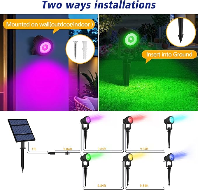 T-SUNUS RGB Solar Spot Lights Christmas Outdoor 6-in-1, Color Changing - Image 5