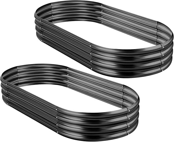 Land Guard 2Pcs Galvanized Raised Garden Bed Kit, Galvanized Planter Oval Large by LandGuard