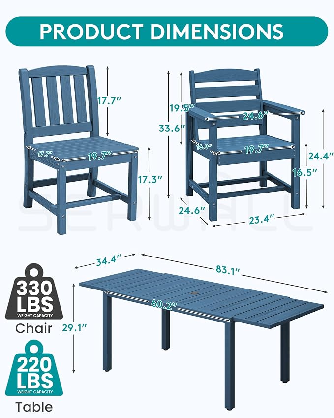 SERWALL 11-Piece Outdoor Dining Set, All Weather HDPE Outdoor Furniture Set - Image 2