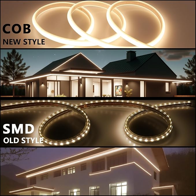 AC 110V COB LED Strip Lights Outdoor Waterproof 65.6ft, 3000K Warm White Super - Image 4