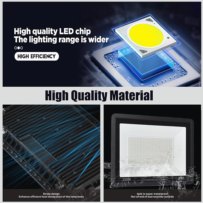 2Pack LED Flood Light Outdoor, 250W LED Work Light 25500lmwith 6FT US Plug - Image 4