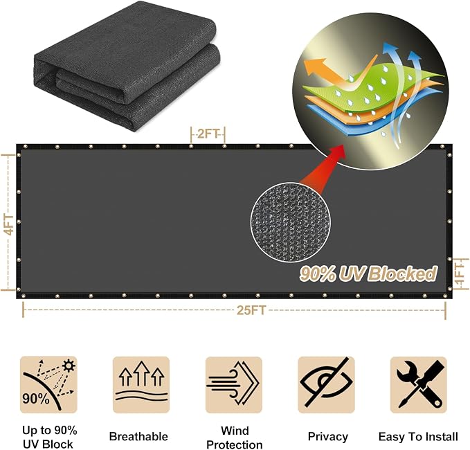 UPGRADE Privacy Fence Screen 6'x9' Dark Grey Outdoor 90% Visibility Blockage - Image 3