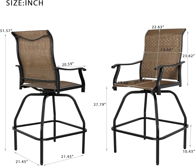 LEVELEVE Patio Bar Set 2pcs Swivel Bar Stools Outdoor Bistro Textilene - Image 2